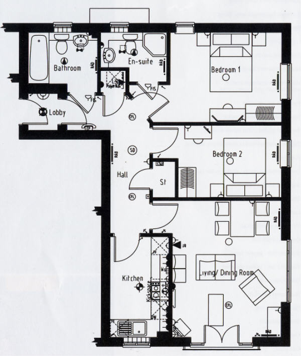 Floor plan of 2bed/bath 2nd floor flat