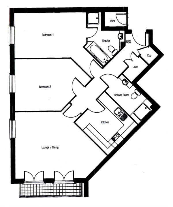 Floor plan of 2 bed 2 bath flat 